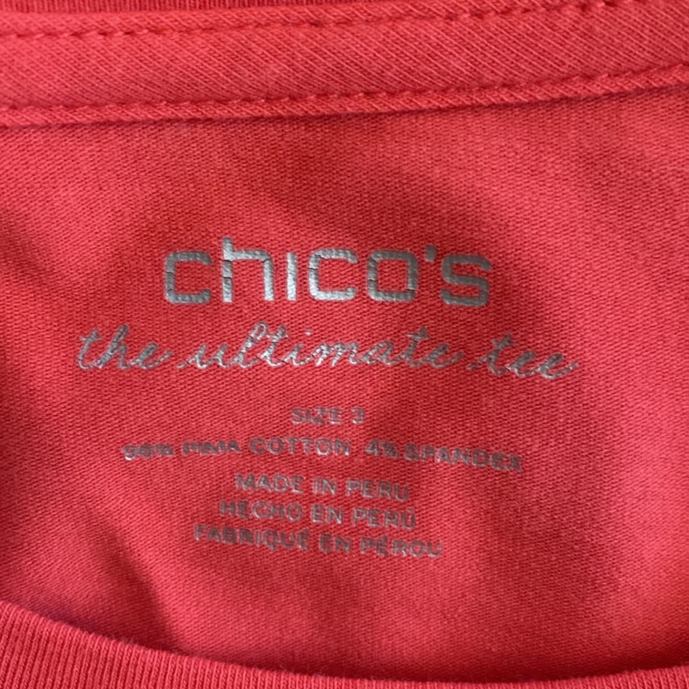 Chico’s Coral Ultimate 3/4 sleeve Tee sz 3 - Picture 2 of 6